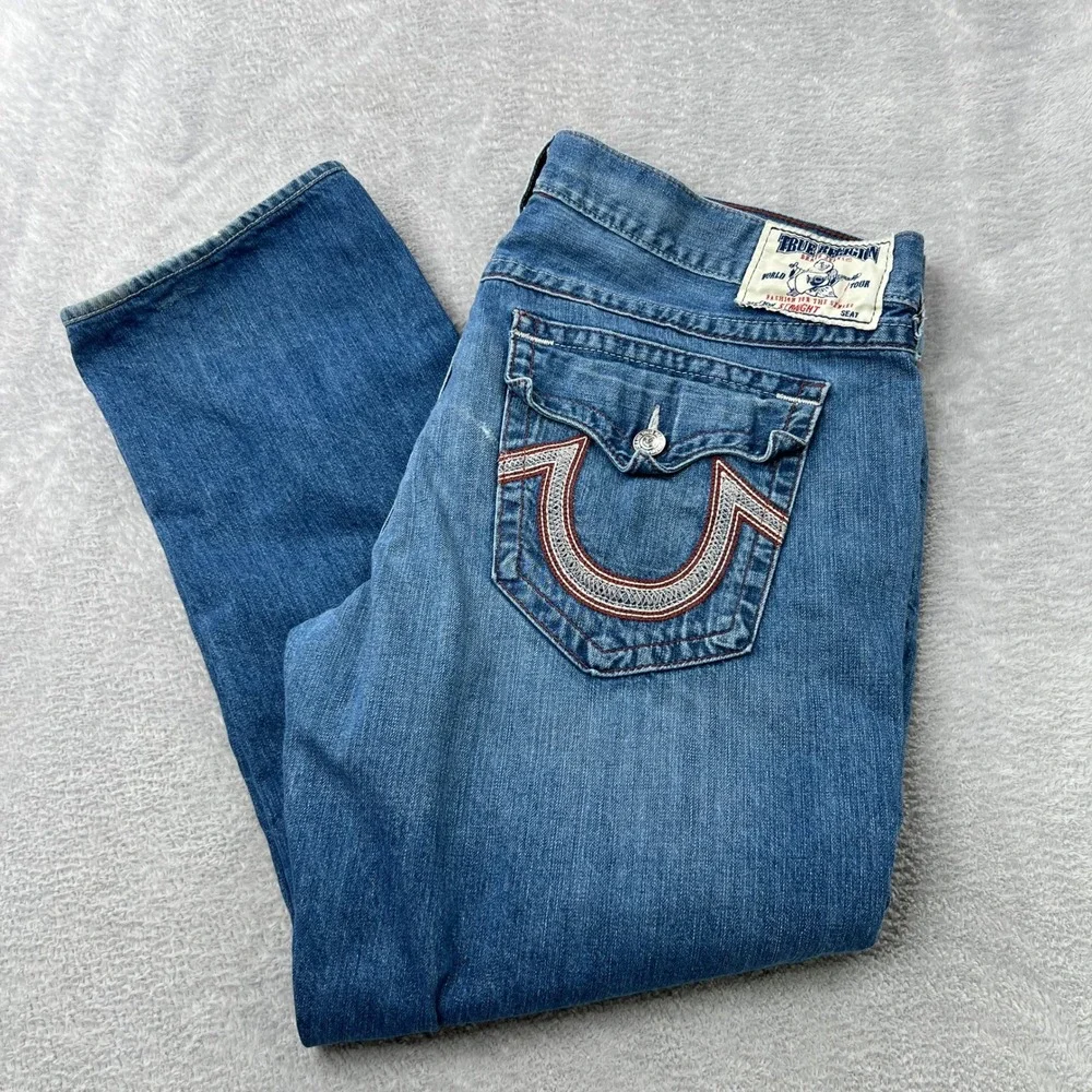 True Religion‎ Section Straight Jeans Size 44 Blue Mens Y2K Embroidered Baggy